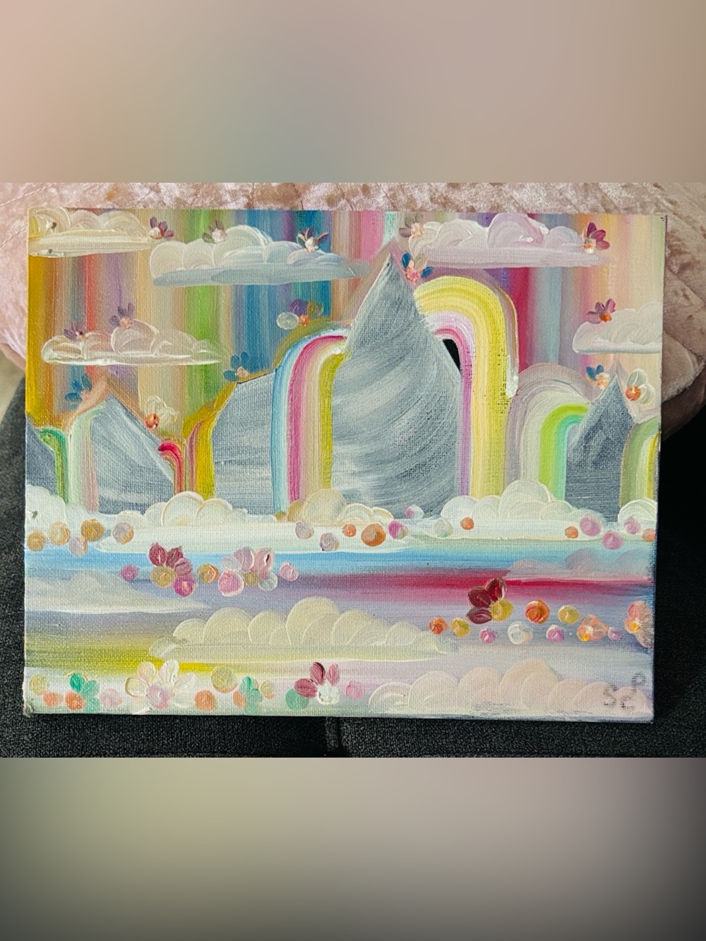 Whimsical Rainbow Mountain Canvas Art - Multicolor (hand painted): Rainbow Falls
